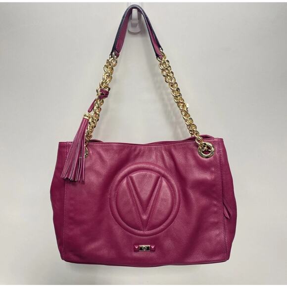 ⁀➷ Valentino by Mario Valentino Pink Leather Chain Strap Shoulder Purse (HB-19) - Picture 3 of 13